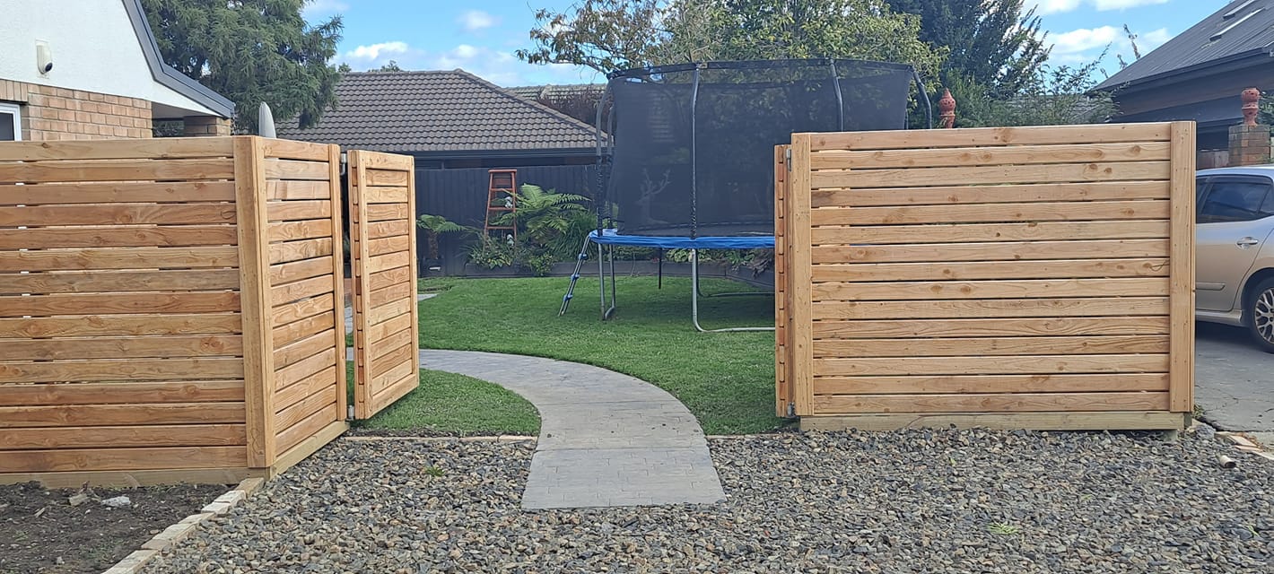 Timber feature fence and double opening gate